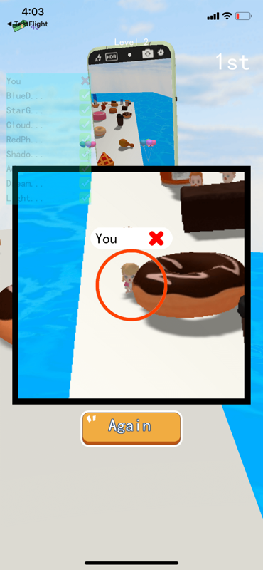 Quick Hide! Level 1 - Victory screen with continue button